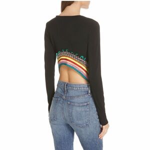Alice + Olivia Black Crop Top with Colorful Embroidery